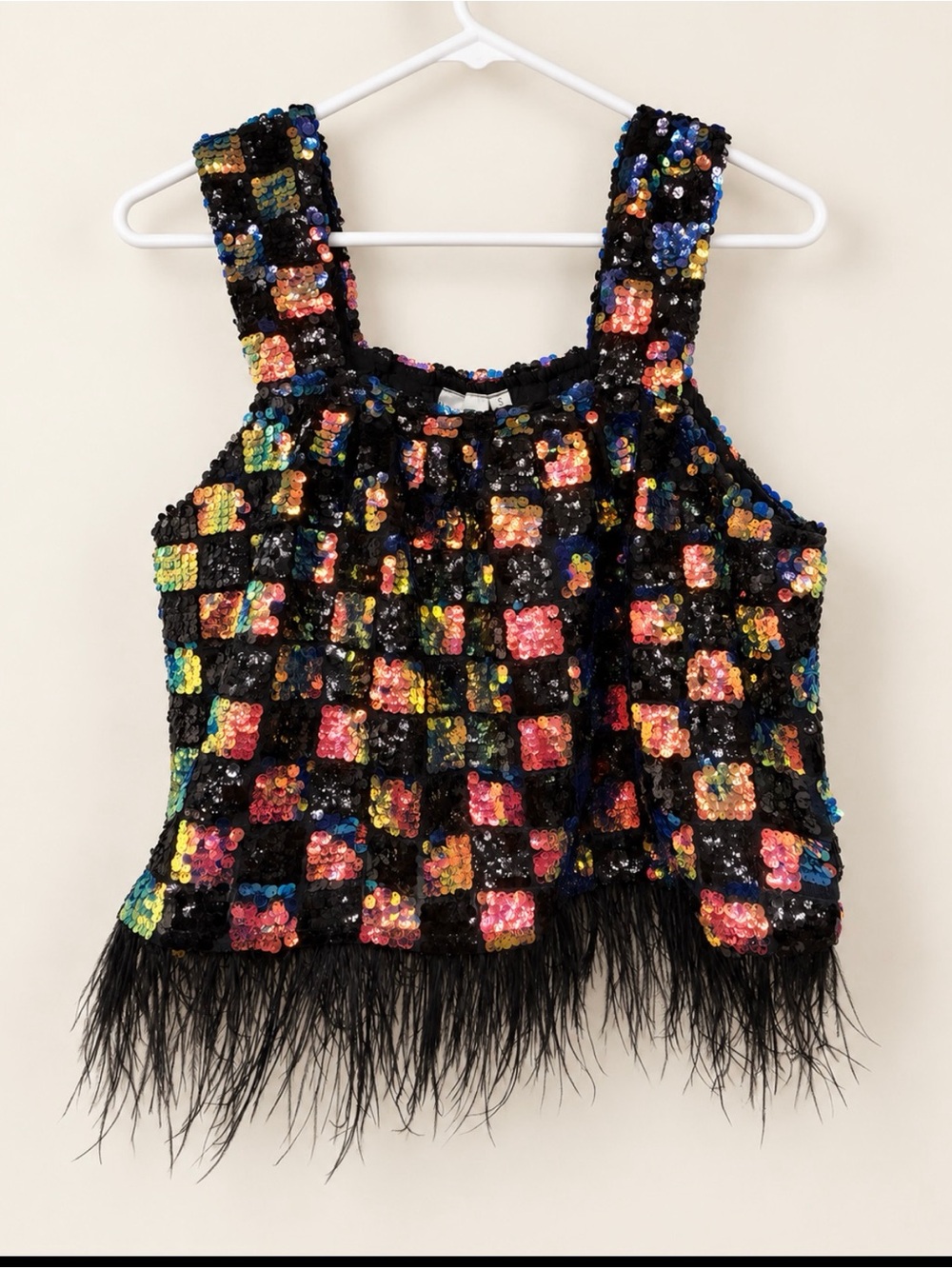 Queen of Sparkles Black Multicolor Sequin Fringe Tank Top -  Size Small